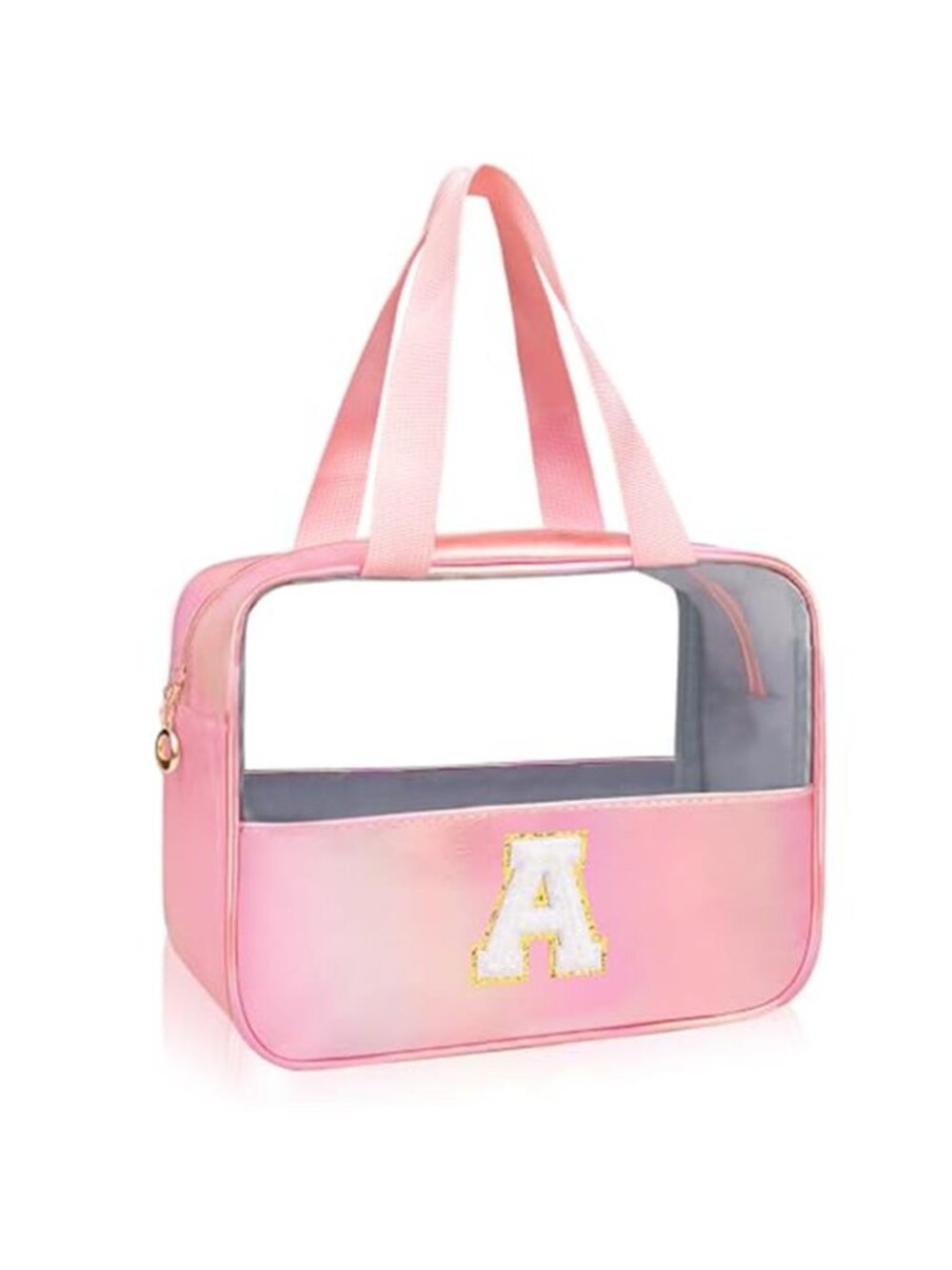 Clear Makeup Bag Pink Large Cosmetic Toiletry Organizer Initial Travel Case PVC
